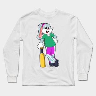 Rabbit at Cricket with Cricket bat Long Sleeve T-Shirt